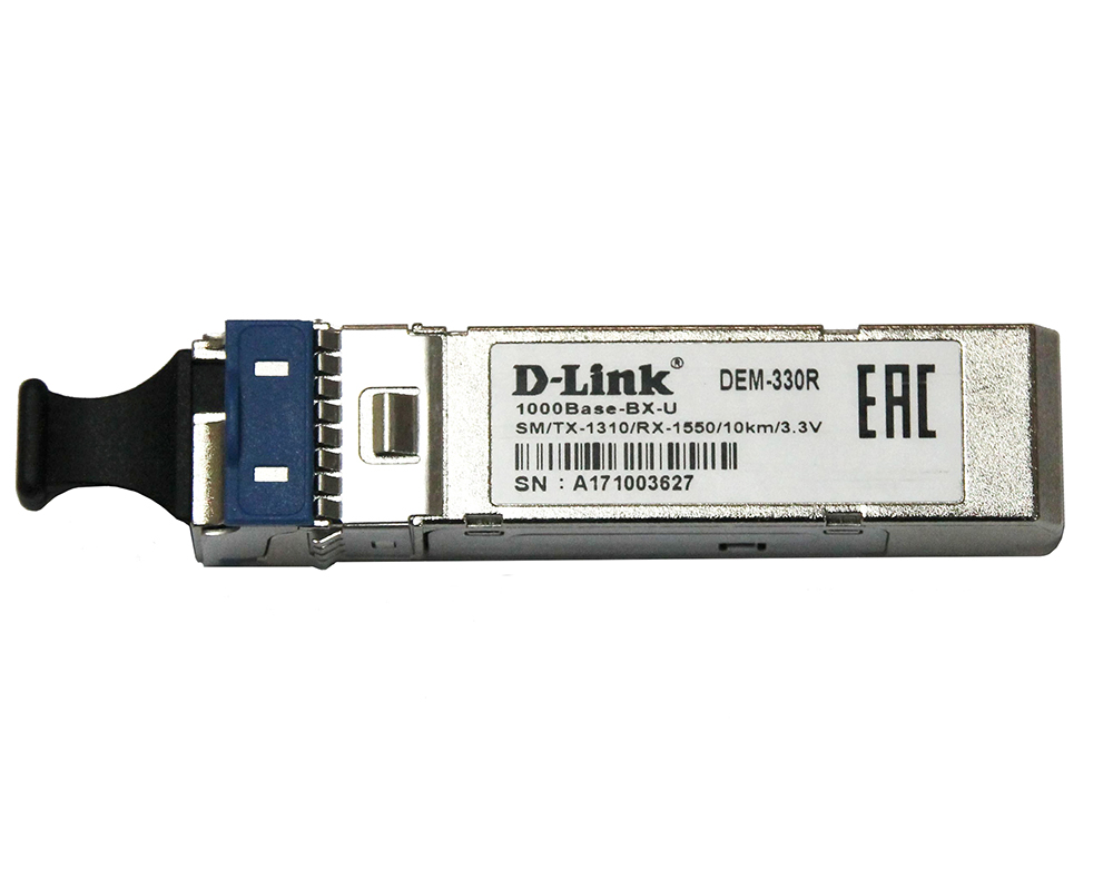 WDM SFP-трансивер с 1портом 1000Base-BX-U (Tx:1310 нм, Rx:1550 нм) для одномодового оптического кабеля (до 3 км)