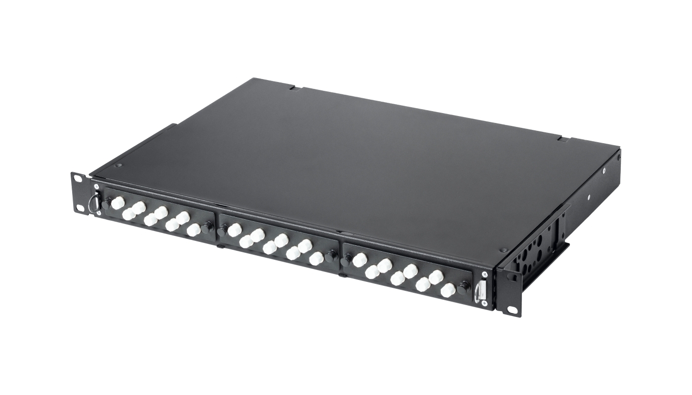 Кросс КТП, выдвижной, полный комплект, FC/UPC, MM 50/125 OM4, 24 порта, 1U, цвет черный