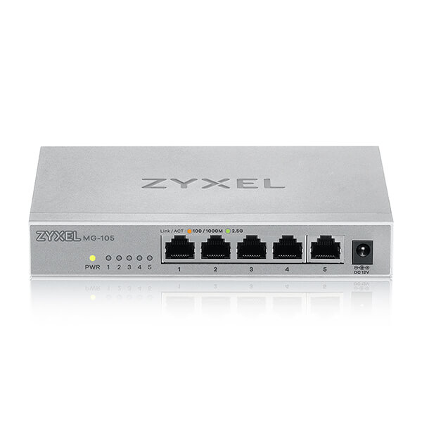 Мультигигабитный коммутатор Zyxel MG-105, 5x1/2,5GE, настольный, бесшумный