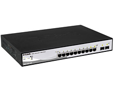 Коммутатор 8х10ХХMbps, с PoE, 2 combo miniGBIC