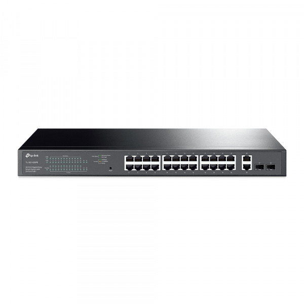 Easy Smart 28‑портовый гигабитный коммутатор с 24 портами PoE+
ПОРТЫ: 24 гигабитных порта PoE+, 2 гигабитных порта без PoE, 2 гигабитных SFP-слота
ХАРАКТЕРИСТИКИ: 802.3at/af, бюджет PoE: 250 Вт, стальной корпус высотой 1U, монтируется в 19-дюймовую стойку