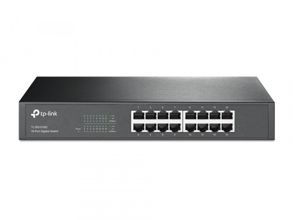 16-портовый гигабитный коммутатор
ПОРТЫ: 16 гигабитных портов RJ45
ХАРАКТЕРИСТИКИ: стальной корпус высотой 1U, монтируется в 13-дюймовую стойку
ОСОБЕННОСТИ: Plug and Play