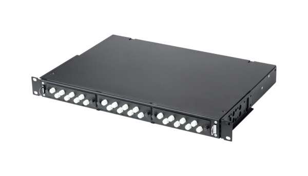 Кросс КТП, выдвижной, полный комплект, FC/UPC, MM 50/125 OM2, 12 портов, 1U, цвет черный